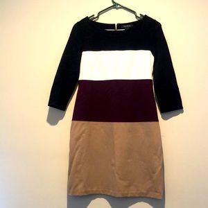 White House black market color block dress, size 0.  Black, white, maroon, tan